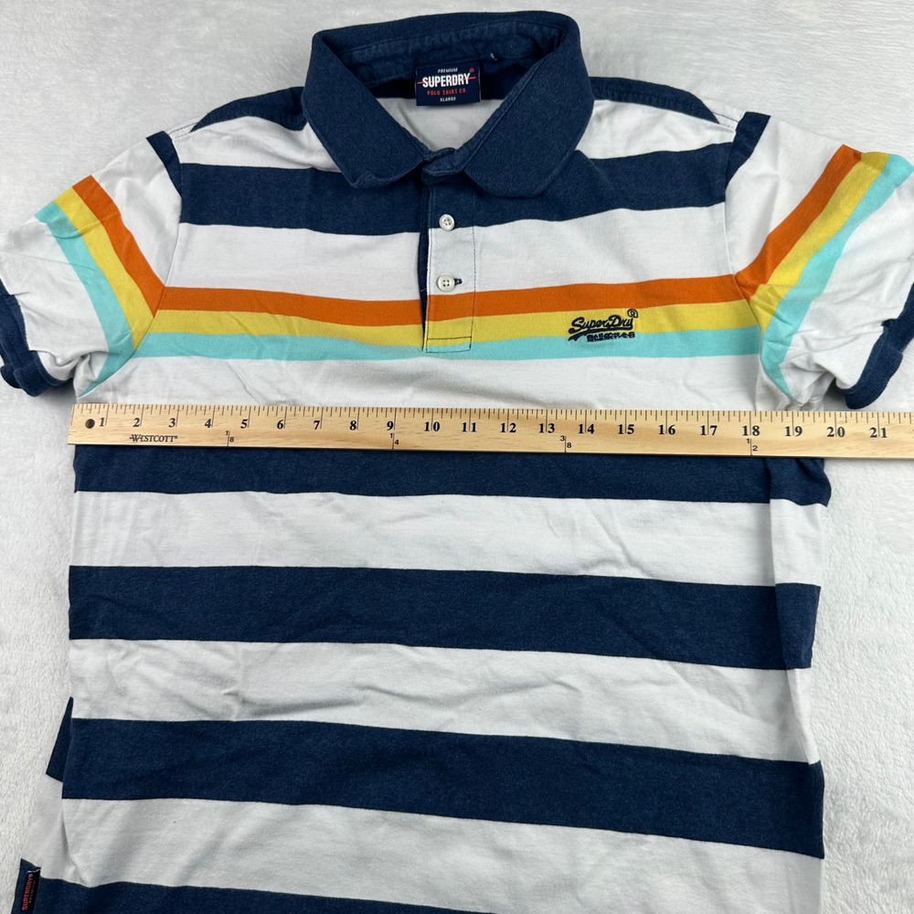 Superdry Mens Premium Polo Shirt XL Striped Navy White Orange Stripe M1110058A - Picture 3 of 8